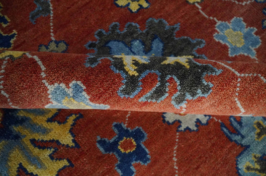 Hand Knotted Traditional Oushak Colorful Rug Rust, Blue and Charcoal Multi Size Ideal for Living, Bedroom, and Dining Rooms |CP1903
