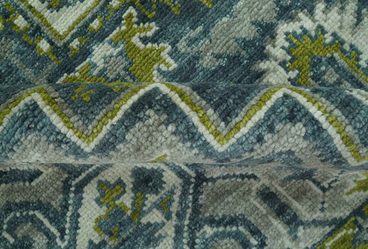 Antique Style Traditional Heriz Green and Gray Hand Knotted Wool Rug 8x10 ft Ideal for Living, Bedroom And Dining Rooms