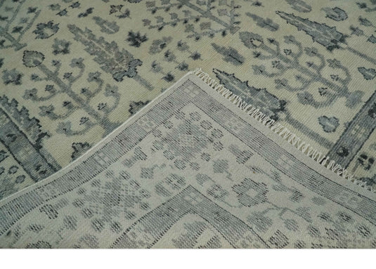 Tree Of Life Ivory, Silver And Charcoal Hand Knotted 8x10 ft Bedroom, Living Room Rug Wool Area Rug