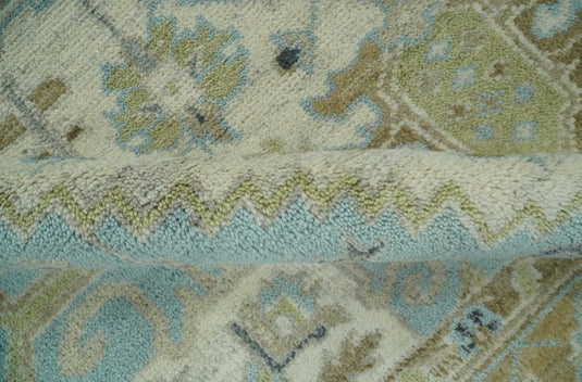 Traditional Pattern Light Blue, Beige and Ivory Hand Knotted 8x10 ft wool Area Rug