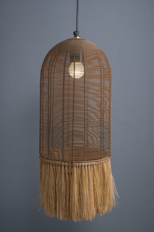 Rustic Brown Metal Natural Pendant Lamp with Grass Fringes