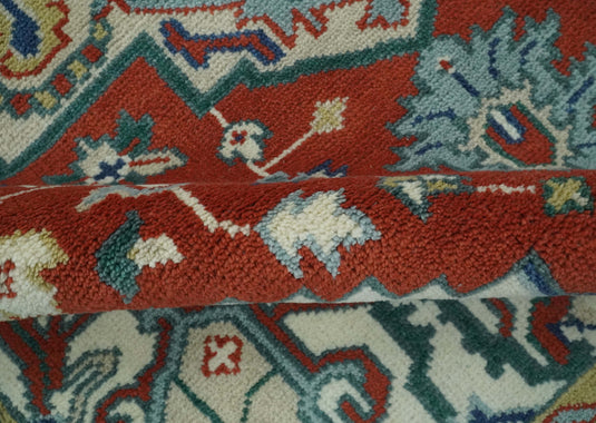 Traditional Medallion Pattern Red, Blue and Ivory Hand Knotted 8x10 ft wool Area Rug