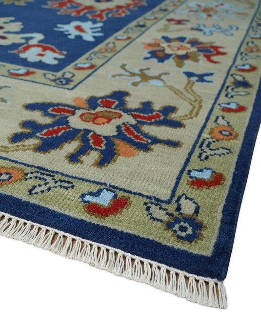Premium Look Floral Blue and Beige Hand knotted Oriental Colorful Oushak wool Area Rug