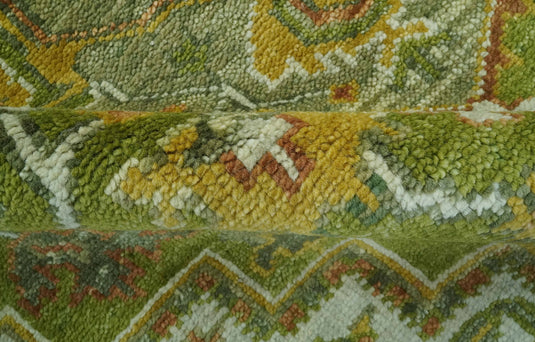 Custom Made Green, Gold And Silver Hand Knotted Traditional Heriz Wool Area Rug