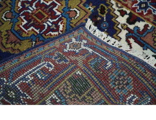 Blue, Mustard and Brown Hand knotted Traditional Heriz 2.6x12 wool Area Rug