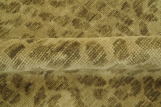 Custom Made Hand Knotted Olive Green And Khaki Leopard Print Design Wool Area Rug