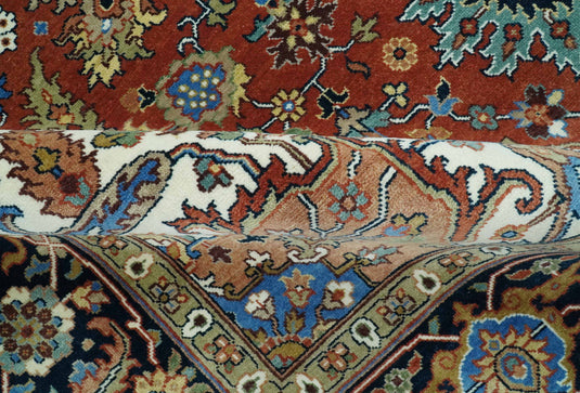 Hand Knotted Traditional Antique Herati Rust, Black, Teal And Olive Wool Rug 8x10 ft Ideal for Living, Bedroom And Dining Rooms | CP2454810
