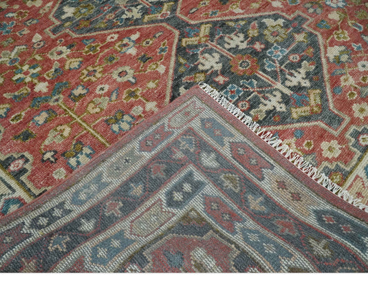 Custom Made Rust, Charcoal, Ivory And Teal Persian Hand Knotted Wool Area Rug