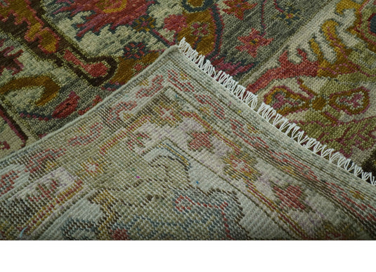 Custom Made Green, Pink, Gold And Silver Traditional Hand Knotted Wool Area Rug