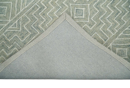 Custom Made Geometrical Beige And Ivory Hand Tufted Wool Area Rug