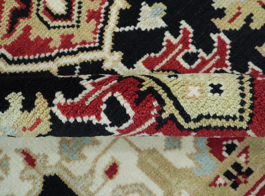 Traditional Pattern Black, Beige, Ivory and Red Hand Knotted 8x10 ft wool Area Rug