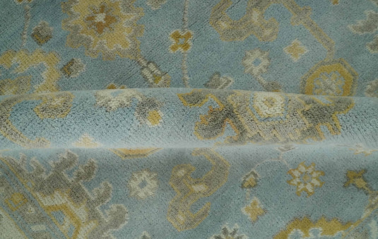 Custom Made Hand Knotted Traditional Oushak Blue, Beige, Gray And Gold Wool Area Rug