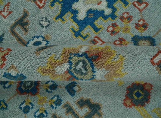 Vibrant Colorful Silver, Rust, Blue And Gold Oushak Hand Knotted 8x10 ft wool Area Rug