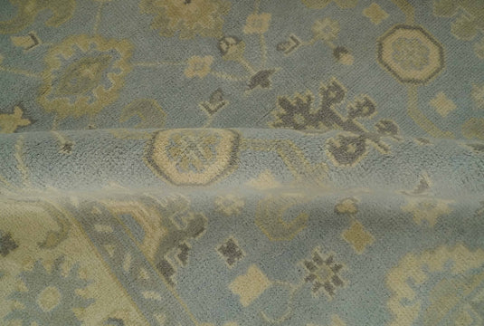 Custom Made Hand Knotted Traditional Pattern Gray And Beige Wool Area Rug