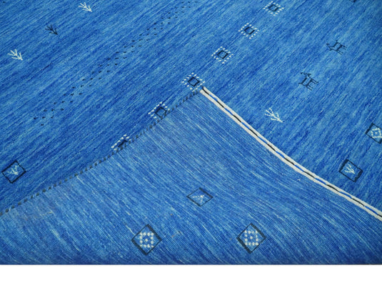 Custom Made Solid Blue Lori Gabbeh Handloomed Wool Area Rug