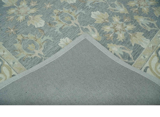 Custom Made Oriental Floral Gray, Silver, Ivory And Beige Hand Tufted wool Area Rug