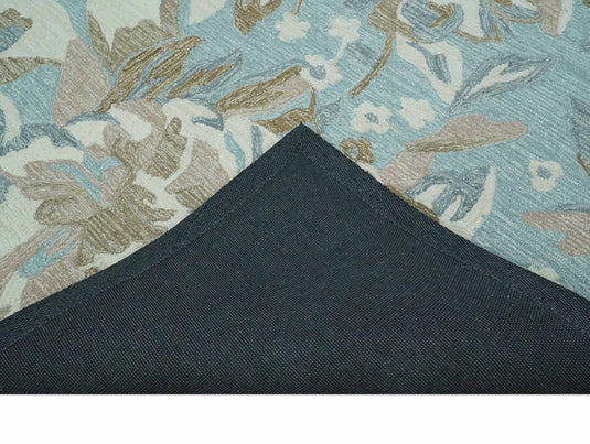 Hand Tufted Floral Blue, Ivory, Brown And Gray Rug 8x10 ft Ideal for Living, Bedroom And Dining Rooms