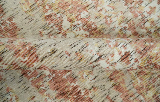 Modern Abstract Peach, Ivory, Gold and Beige Handloom 5x8 ft Bedroom, Living Room Rug Wool And Viscose Area Rug