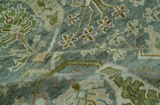 Custom Made Hand Knotted Gray And Green Traditional Oushak Wool Area Rug