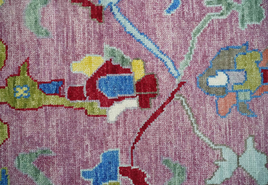 Vibrant Pink and Blue Hand knotted Coloful Oushak Multi Size wool Area Rug