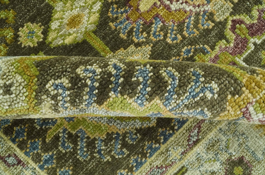 Traditional Vintage Style Earthy Green and Silver Hand Knotted Wool Rug 8x10 ft Ideal for Living, Bedroom And Dining Rooms