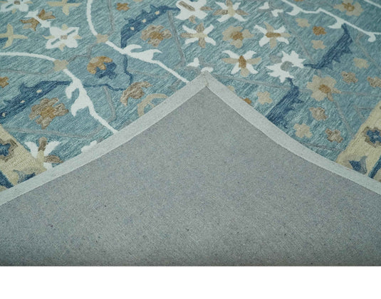 Custom Made Oriental Blue, Beige, Brown And Ivory Hand Tufted Wool Area Rug