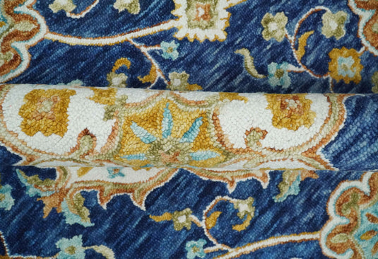 Custom Made Traditional Floral Blue, Gold, Rust, Ivory And Beige Hand Tufted  Wool Area Rug