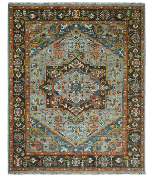 Antique Vintage Persian Brown and Blue Rug, Living Room and Bedroom Rug, 5x8, 6x9, 8x10, 9x12,10x14 and 12x15 Wool Rug, Khotan Samarkand Rug | CP205S