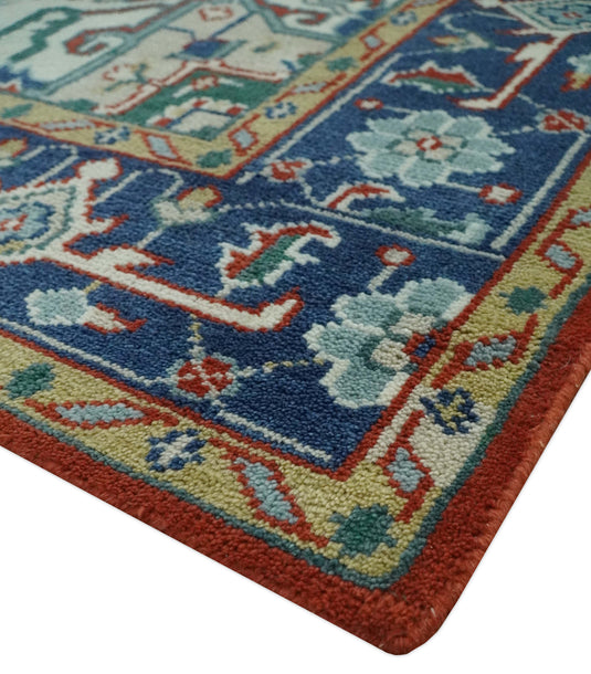 Custom Made Traditional Medallion Pattern Red, Blue and Ivory Hand Knotted wool Area Rug