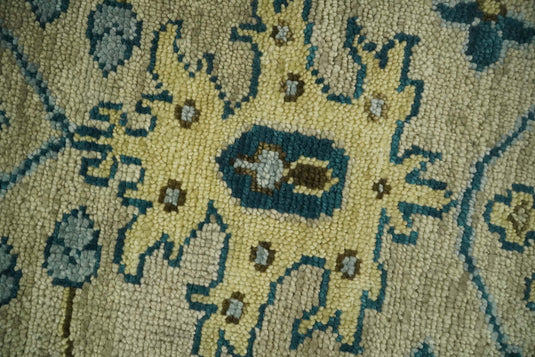 Custom Made Beige, Blue And Gold Oriental Oushak Hand Knotted Wool Area Rug