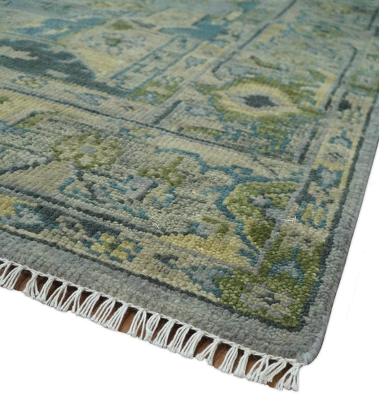 HandKnotted Heriz Rug Green, and Silver Ideal for Living, Bedroom, and Dining Rooms 5x8, 6x9, 8x10, 9x12 and 10x14 Wool Rug