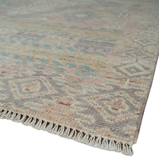 Peach and Beige Hand knotted Oriental Traditional wool Area Rug