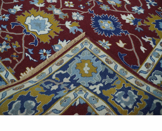 Traditional Oriental Oushak Hand knotted Maroon and Blue 8x10 ft Bedroom, Living Room Rug ,wool Area Rug