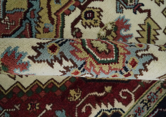 Hand Knotted Heriz Serapi Rug Ivory Red and Blue Multi Size Ideal for Living, Bedroom, and Dining Rooms | CP1858