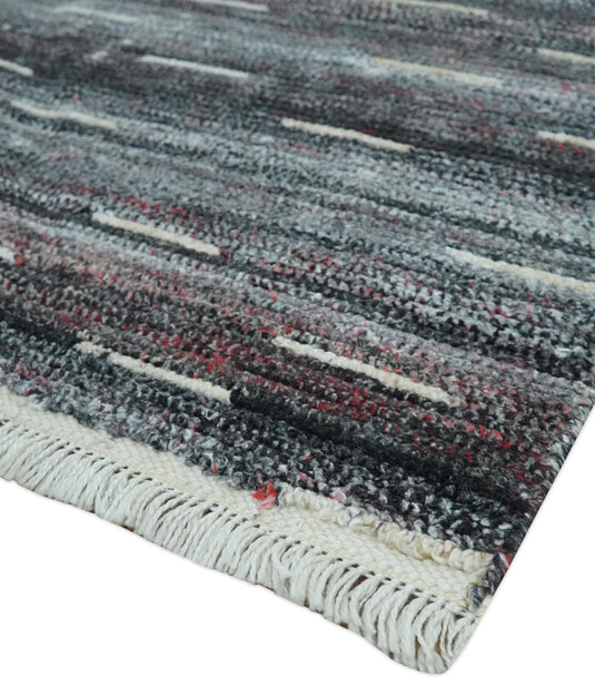 Modern Abstract Rust, Gray, Ivory And Charcoal Handwoven 5x8 ft Bedroom, Living Room Rug Pet Yarn Area Rug