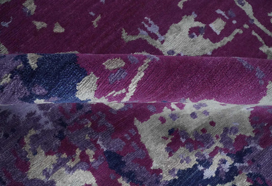 Abstract pattern Hand Knotted Purple, Dark Blue and Violet Color 4x6 ft Bedroom, Living Room Rug Wool and Viscose Area Rug