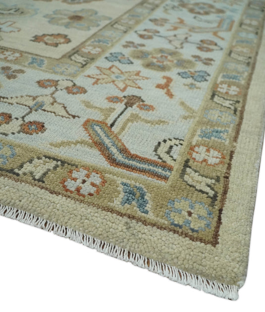 Custom Made Antique Oushak Hand Knotted Beige And Silver Wool Area Rug