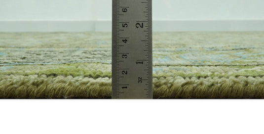 Custom Made Hand Knotted Green, Grey And Blue Traditional Floral Wool Area Rug