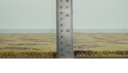 Custom Made Hand Knotted Leopard Design Mustard And Brown Wool Area Rug