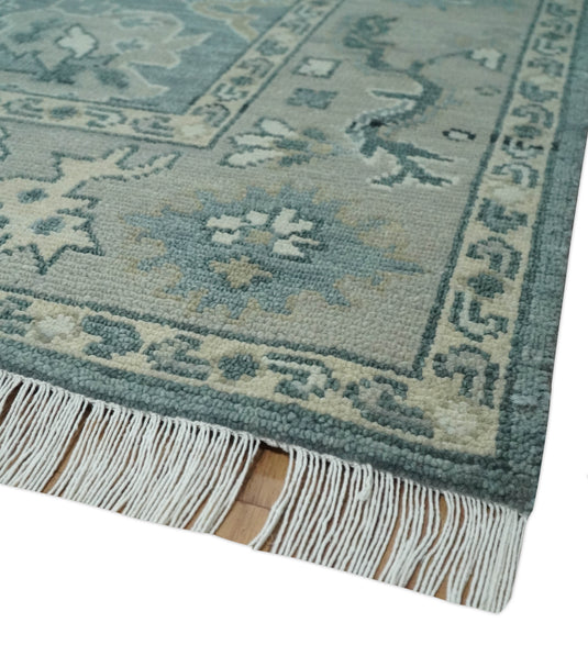 Antique Hand Knotted Oushak Gray and Silver Traditional 8x10 ft Bedroom, Living Room Rug Wool Area Rug