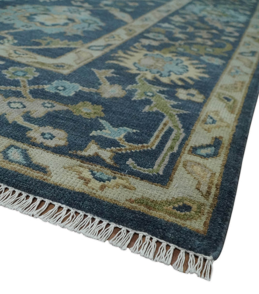 Hand Knotted Traditional Oushak Rug Blue and Beige Multi Size Ideal for Living, Bedroom, and Dining Rooms |