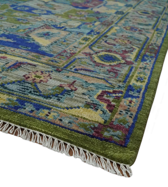 HandKnotted Heriz Serapi Rug Green and Blue Ideal for Living, Bedroom, and Dining Room 5x8, 6x9, 8x10, 9x12 and 10x14 Wool Rug