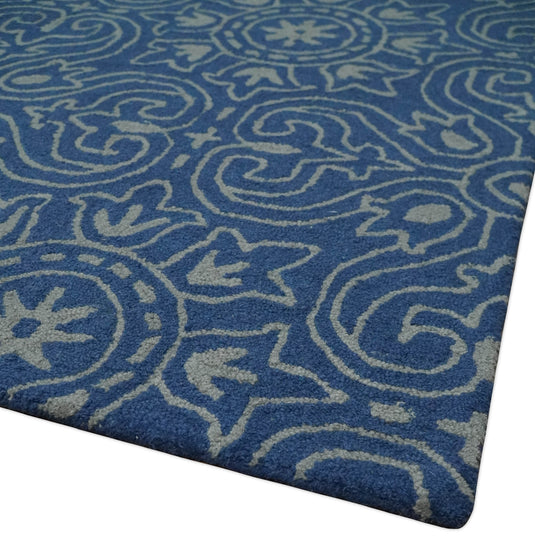 Custom Made Traditional Pattern Blue And Gray Hand Tufted  Wool Area Rug