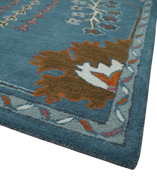 Custom Made Tree Of Life Teal Blue, Brown And Red Hand Tufted Wool Area Rug