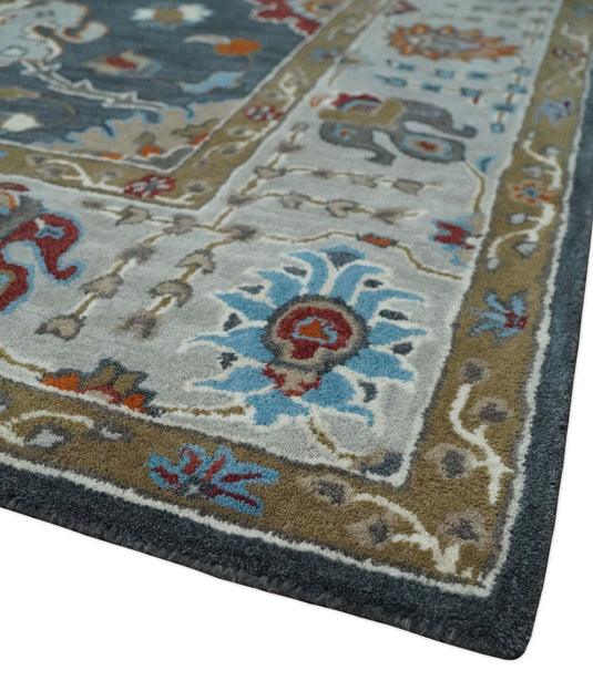 Antique Floral Traditional Oushak Charcoal, Silver And Maroon Hand Tufted Oushak 8x10 ft Bedroom, Living Room Rug Wool Area Rug