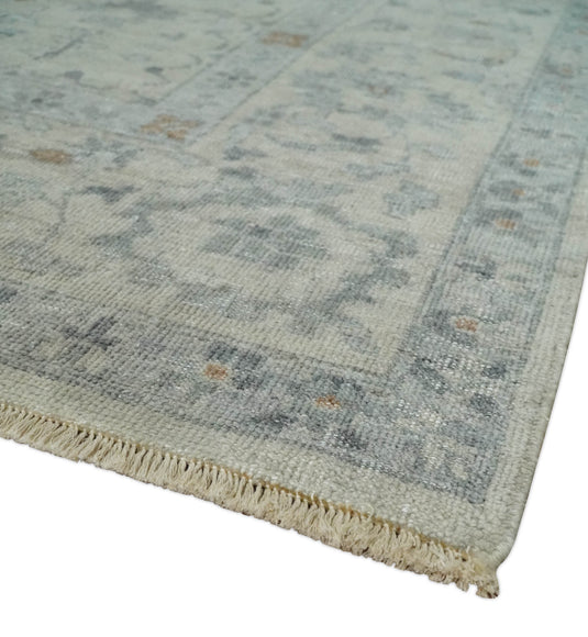 Custom Made Traditional Antique Floral Pattern Dark Cream And Gray Hand Knotted Wool Area Rug