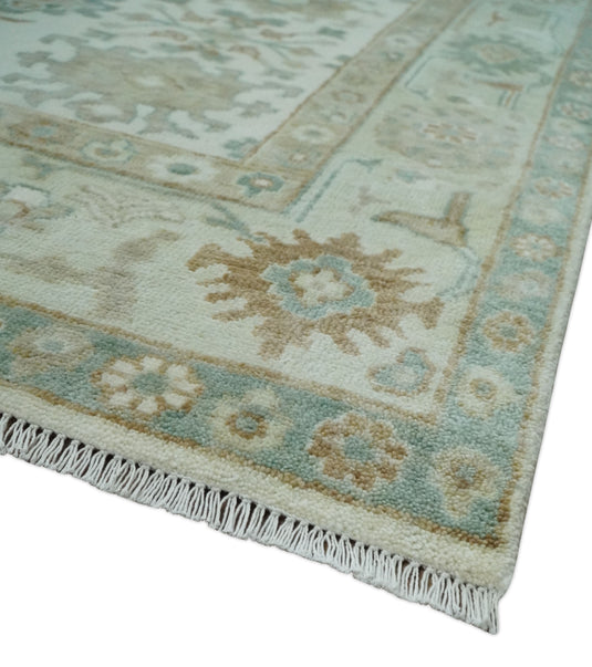 Ivory and Silver Hand knotted Traditional Oushak Multi Size wool Area Rug