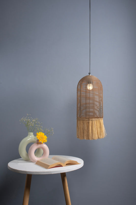 Rustic Brown Metal Natural Pendant Lamp with Grass Fringes