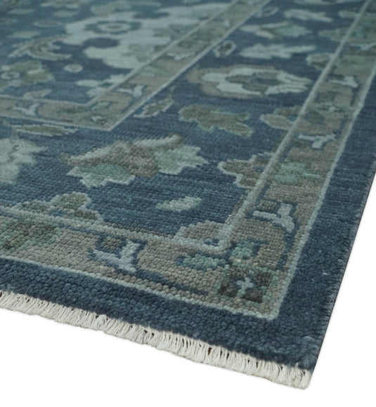 Vintage Oushak Blue, Charcoal, Gray And Silver Hand Knotted 8x10 ft Bedroom, Living Room Rug Wool Area Rug