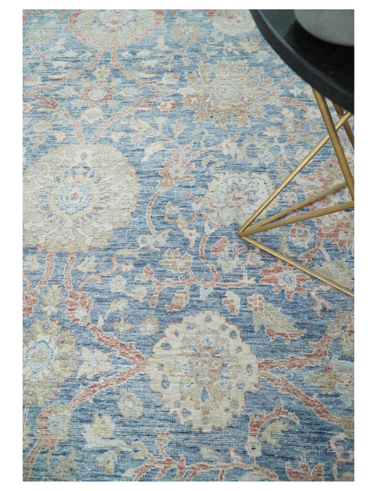 Blue And Beige Vintage Traditional Handknotted Persian Rug Made with Wool | Oxidised,DIstressed low Pile Vintage Rug, Living Room Rug